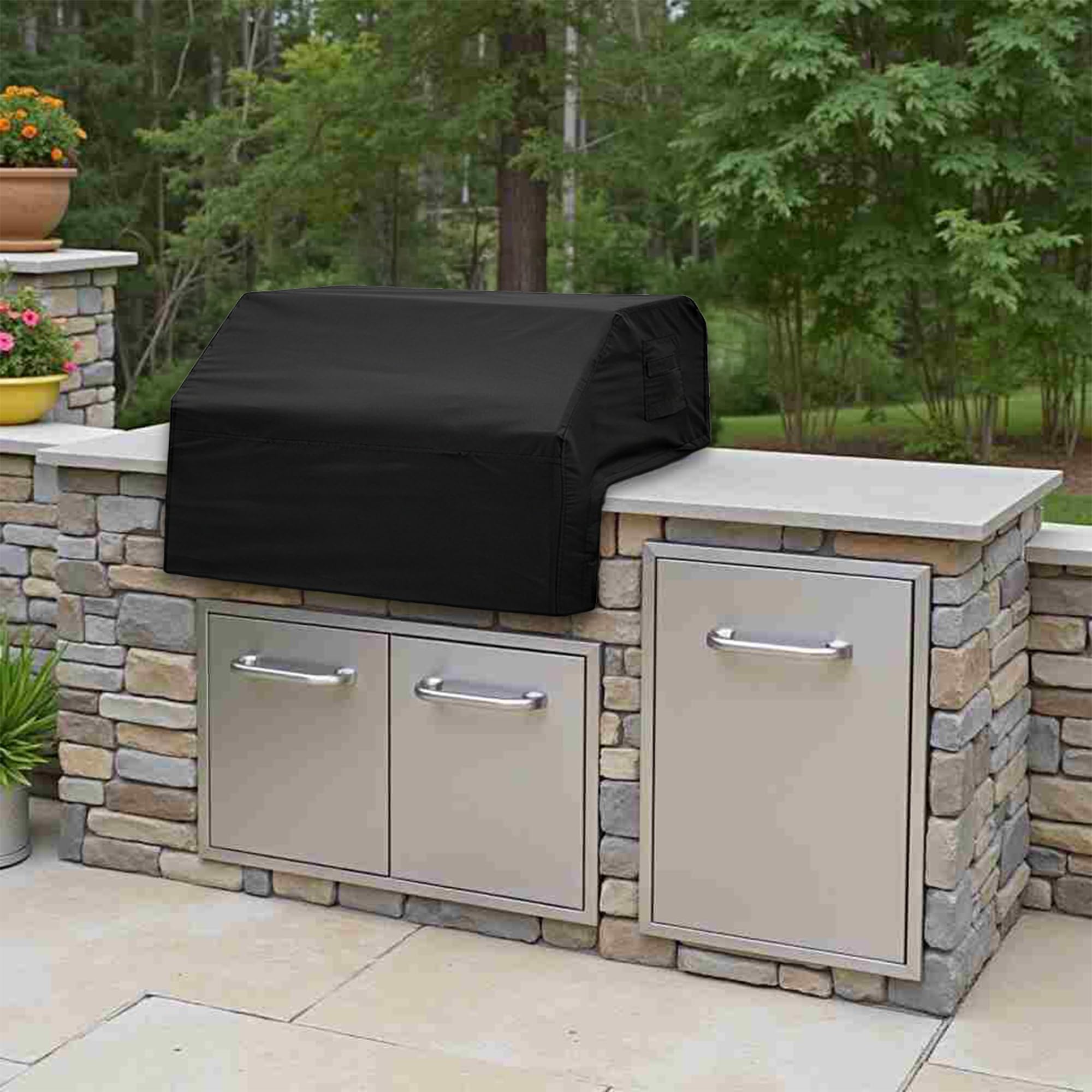 Covers & All Built-in Grill Cover for Outdoor Grill – Heavy Duty 12 oz Waterproof Built-in BBQ Grill Cover, PVC-Coated Polyester with Elastic Hem for Snug Fit (32 x 26 x 24 inches, Black) - Image 4
