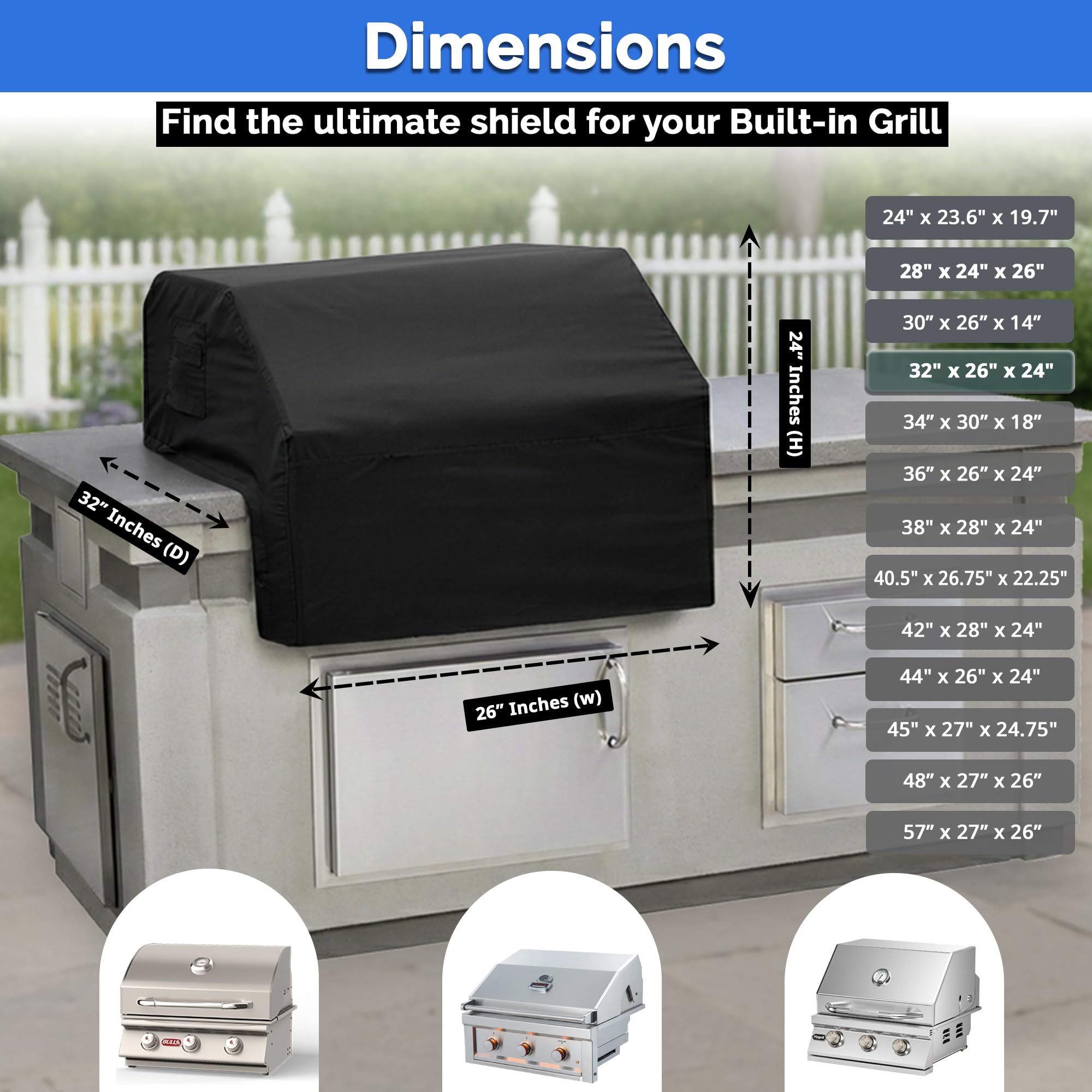 Covers & All Built-in Grill Cover for Outdoor Grill – Heavy Duty 12 oz Waterproof Built-in BBQ Grill Cover, PVC-Coated Polyester with Elastic Hem for Snug Fit (32 x 26 x 24 inches, Black) - Image 7