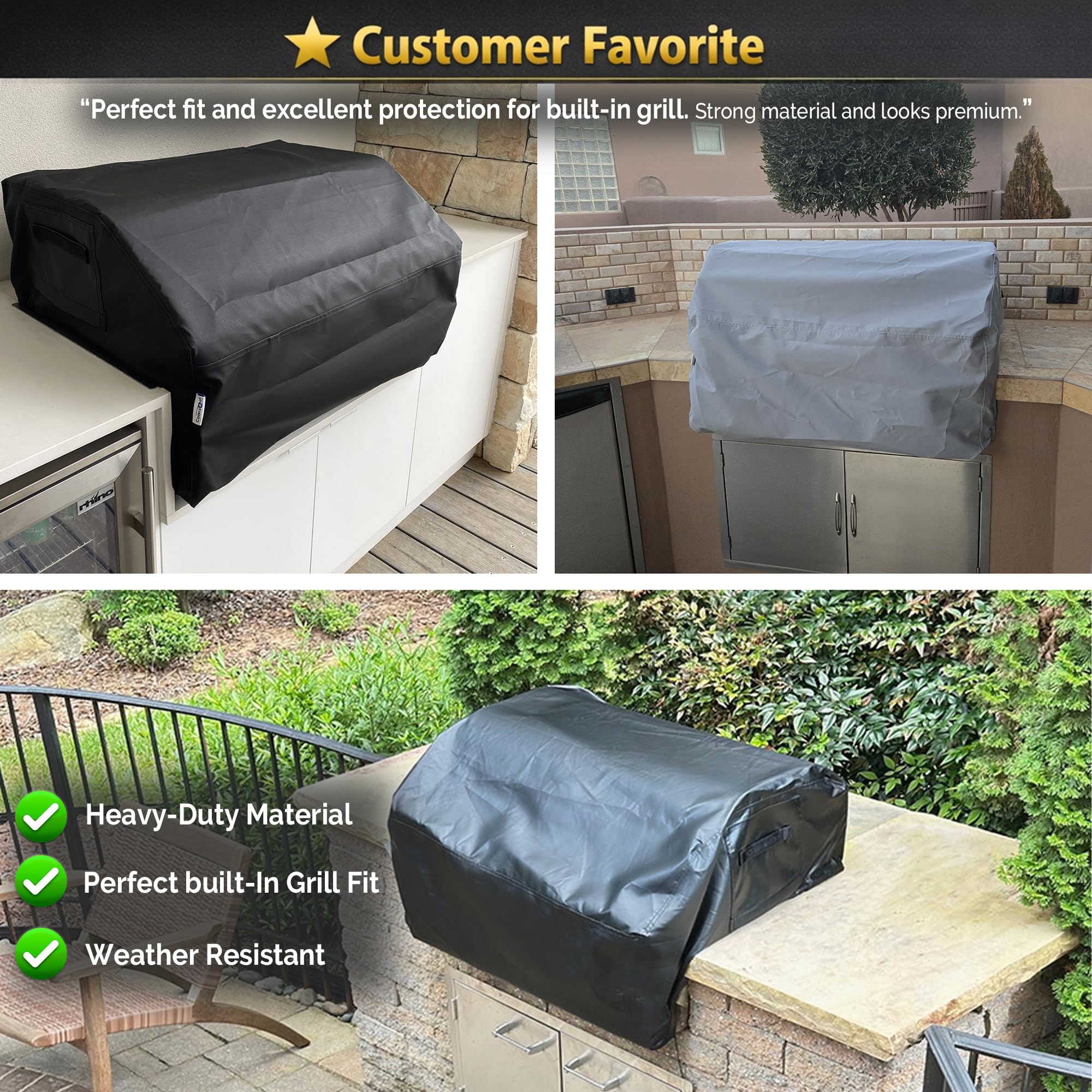 Covers & All Built-in Grill Cover for Outdoor Grill – Heavy Duty 12 oz Waterproof Built-in BBQ Grill Cover, PVC-Coated Polyester with Elastic Hem for Snug Fit (32 x 26 x 24 inches, Black) - Image 9
