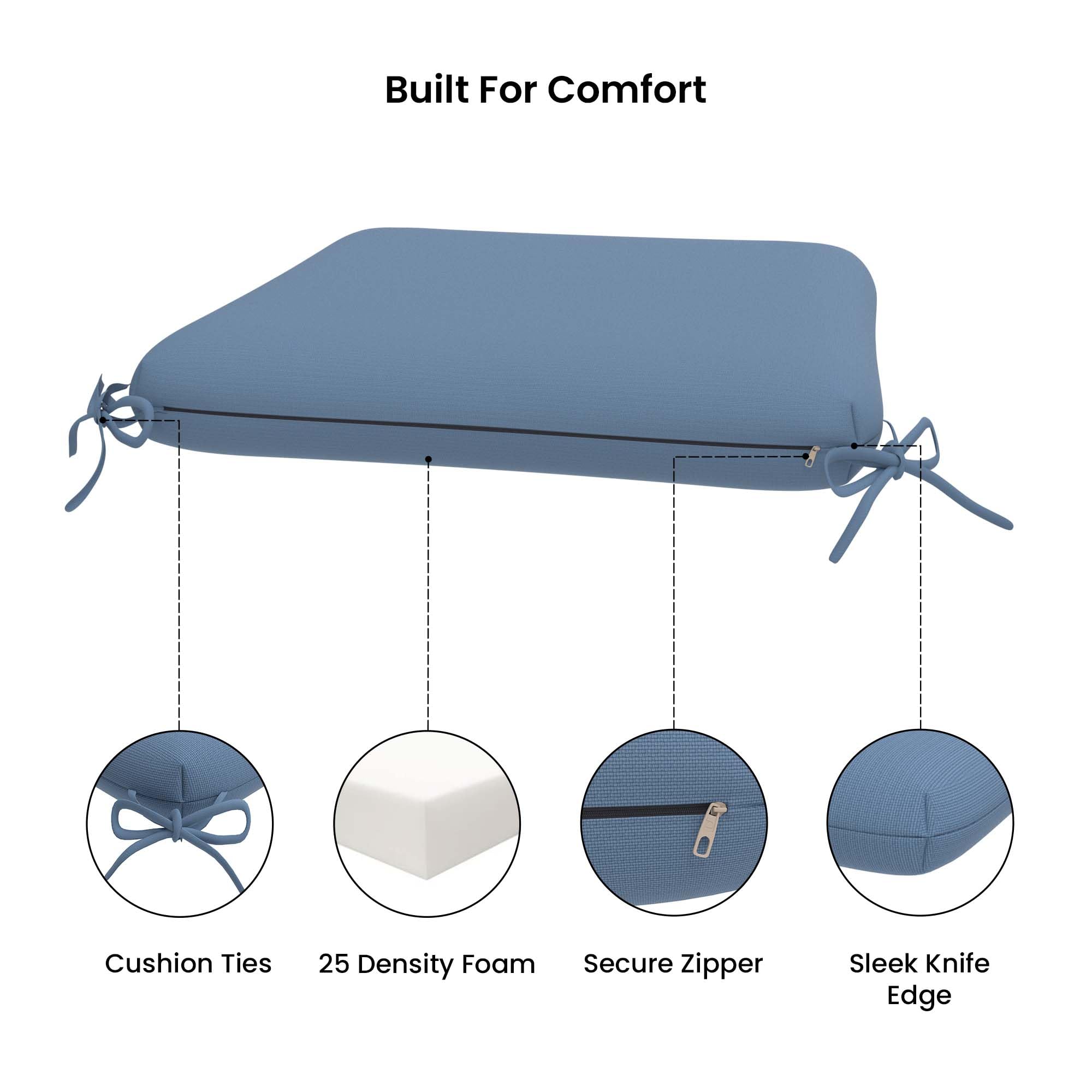 Covers & All Cover Rite Square Dining Chair Cushion, 600 Denier High-Density 3" Foam Outdoor Chair Cushion, Water Resistant, UV Fade Resistant for Outdoor Furniture and Patio Dining 18 x 18 x 3 Inch - Image 3