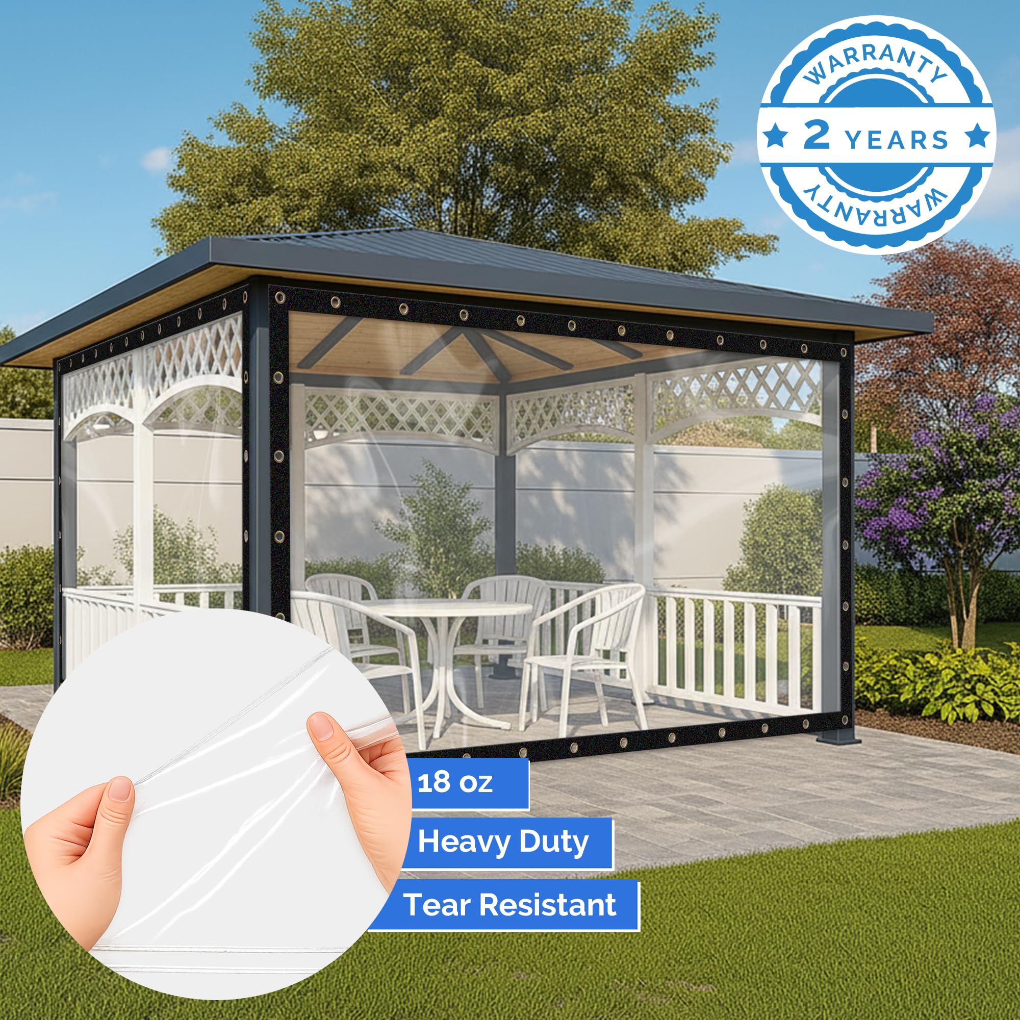 Covers & All Heavy Duty Custom Clear Vinyl Tarp – 20 Mil Waterproof Custom Clear Tarp with Grommets for Patio, Porch, Gazebo, Greenhouse & Chicken Coop - Image 5
