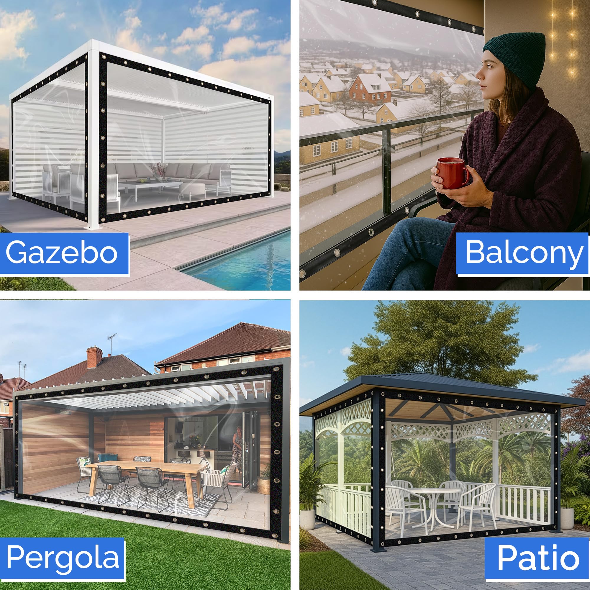 Covers & All Heavy Duty Custom Clear Vinyl Tarp – 20 Mil Waterproof Custom Clear Tarp with Grommets for Patio, Porch, Gazebo, Greenhouse & Chicken Coop - Image 6