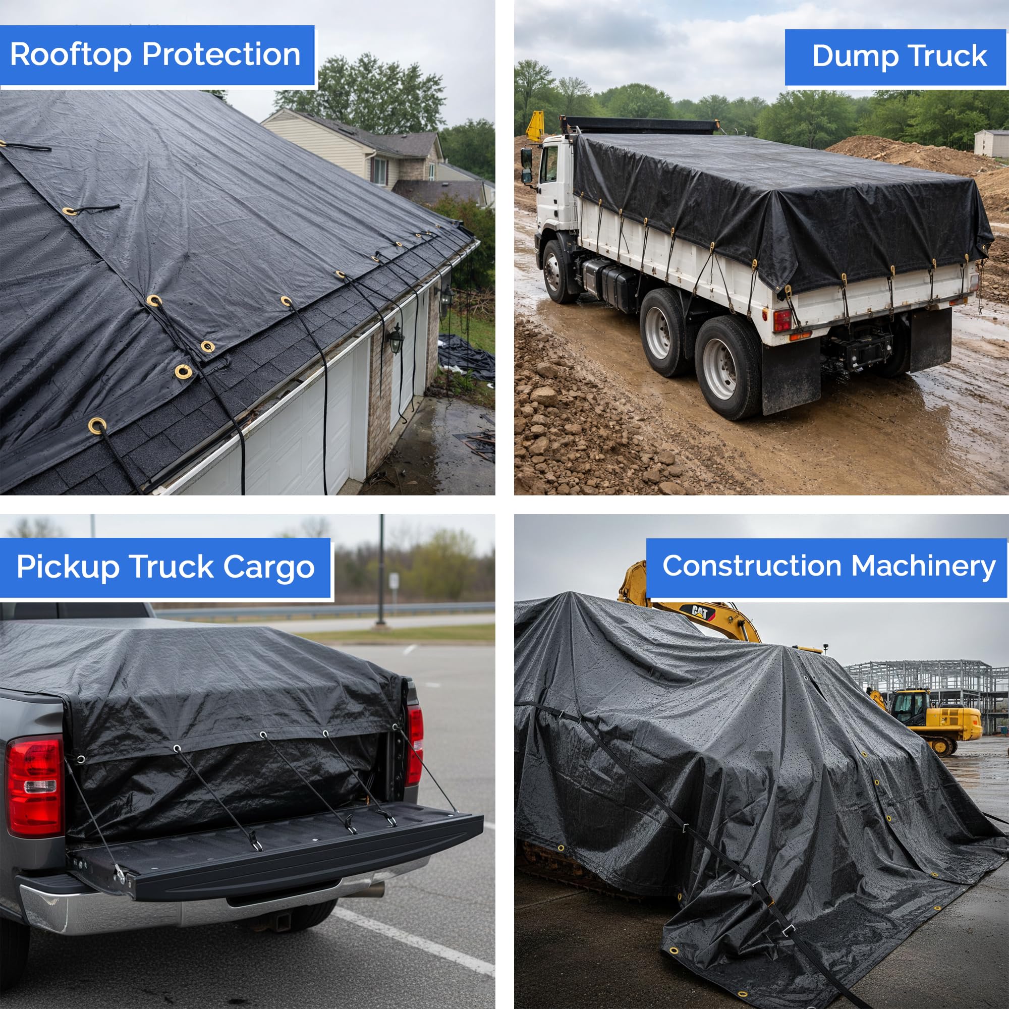 Covers & All Heavy Duty Waterproof Tarp – 18 Oz PVC Polyester Vinyl Tarp, Tear & UV Resistant with Reinforced Edges & Grommets for Industrial, Construction & Equipment Coverage (14 ft x 20 ft, Black) - Image 5