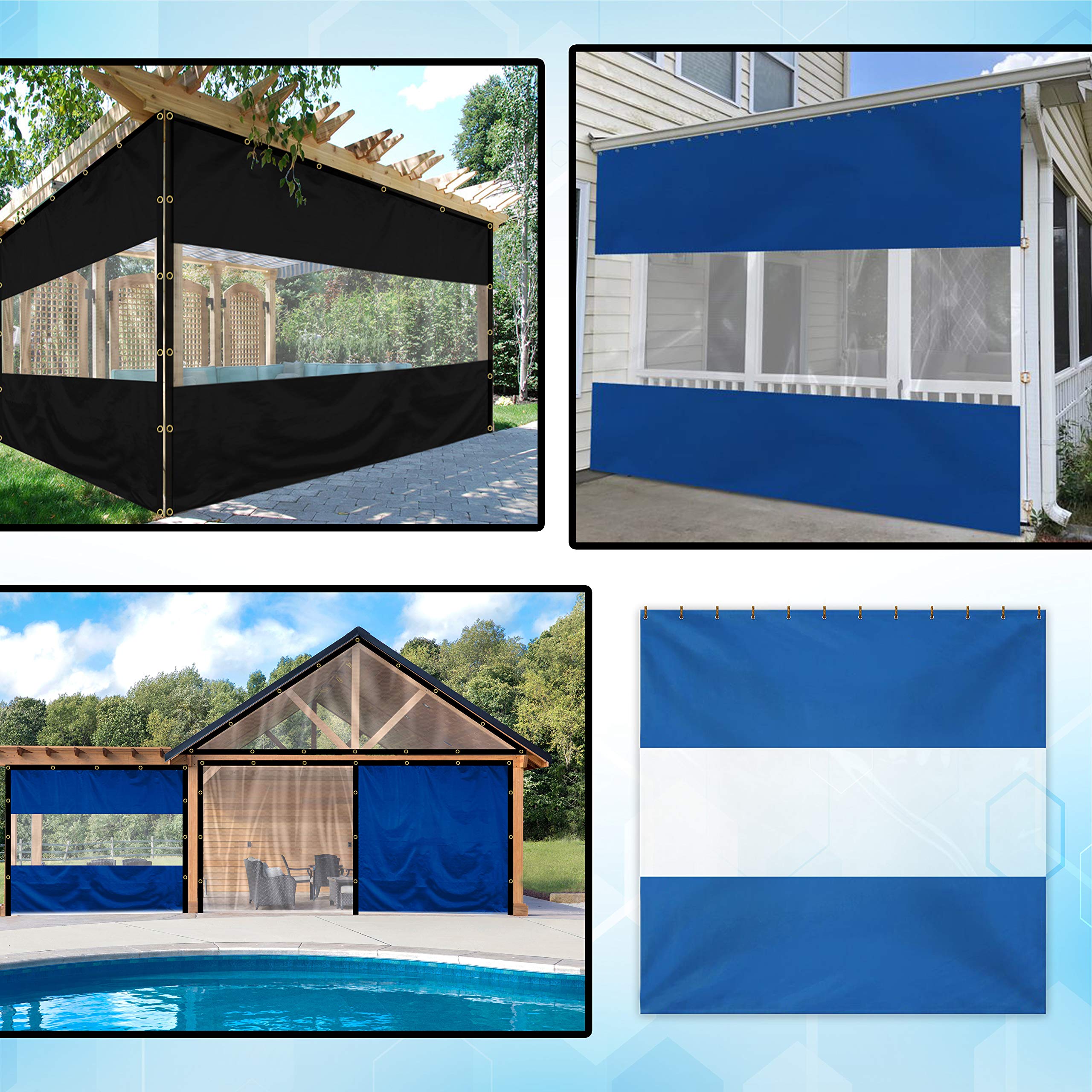 Covers & All Outdoor Curtains for Patio Waterproof, 18 oz PVC Polyester Tear and UV Resistant Clear Panel Curtain Featuring Rust-Free Grommets, Ideal for Patios, and Pergola (8' H x 7' W Feet, Blue) - Image 6