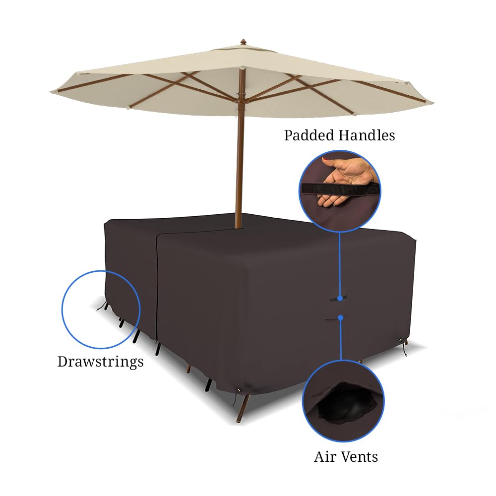 Covers & all Rectangle Table & Chair Set Cover with Umbrella Hole, 18 Oz Waterproof UV & Weather Resistant, Patio Lawn Garden Backyard, Air Vents & Drawstrings (76''Lx 46''Wx30''H,Coffee) - Image 4