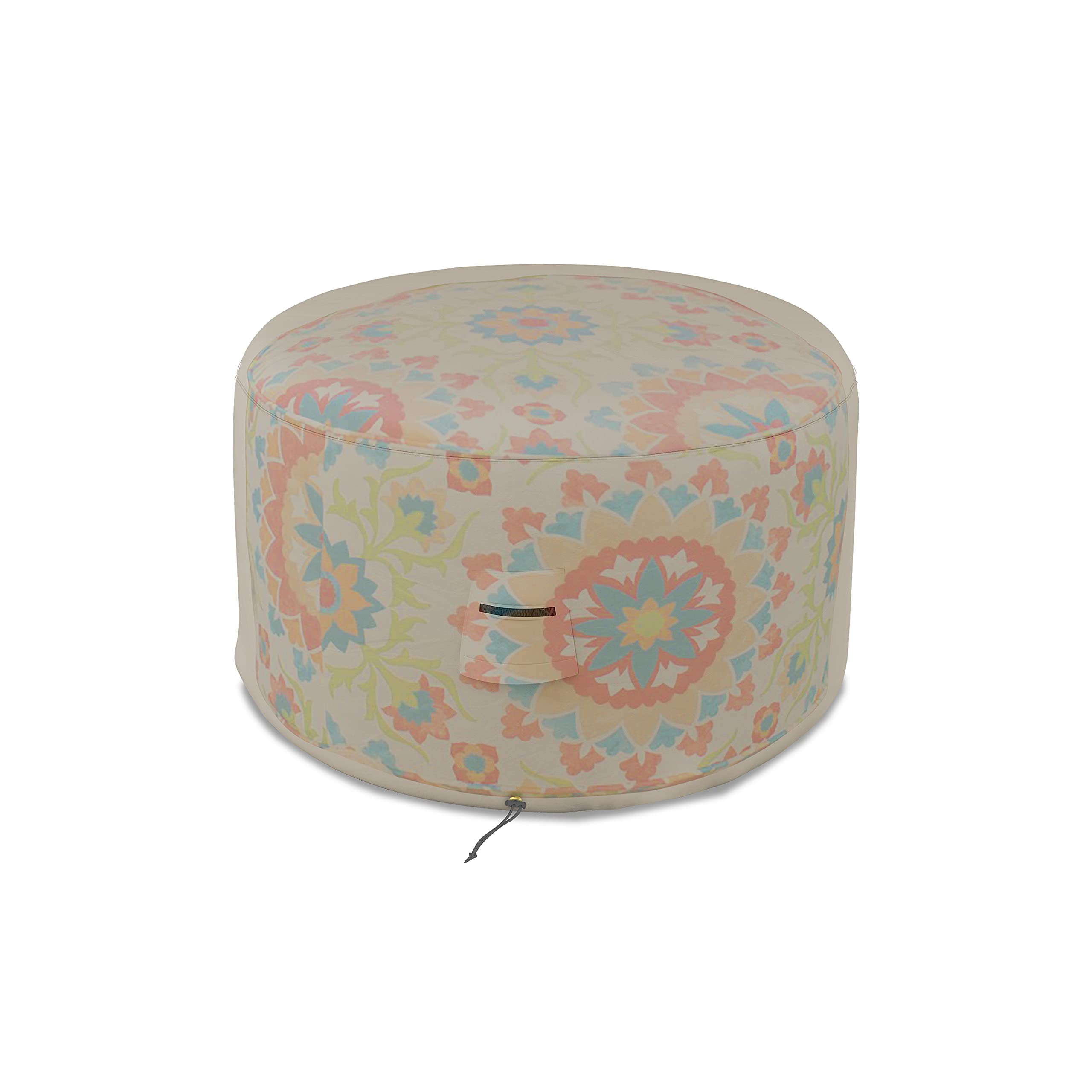 Covers & All Round Ottoman Cover, 12 Oz PVC Waterproof, UV & Weather Resistant Patio Garden Furniture Stool Protector Indoor Outdoor Use with Air Vents & Drawstrings (24" Diameter x 18" H, Beige) - Image 5