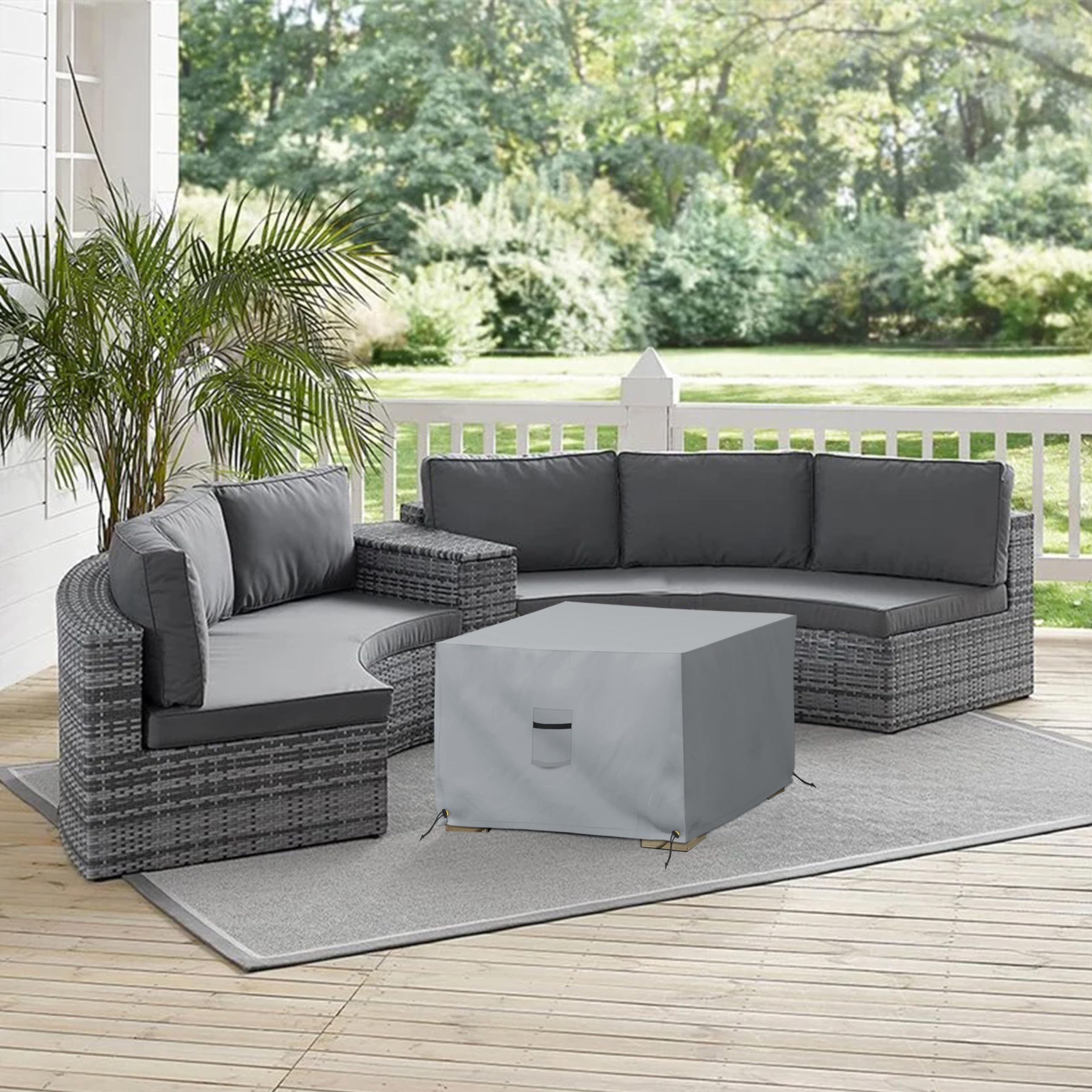 Covers & All Square Ottoman Cover, Heavy Duty 18 Oz Waterproof UV & Weather Resistant Patio Garden Furniture Stool Protector Indoor Outdoor with Air Vents & Drawstrings (23" L x 23" W x 18" H, Gray) - Image 5