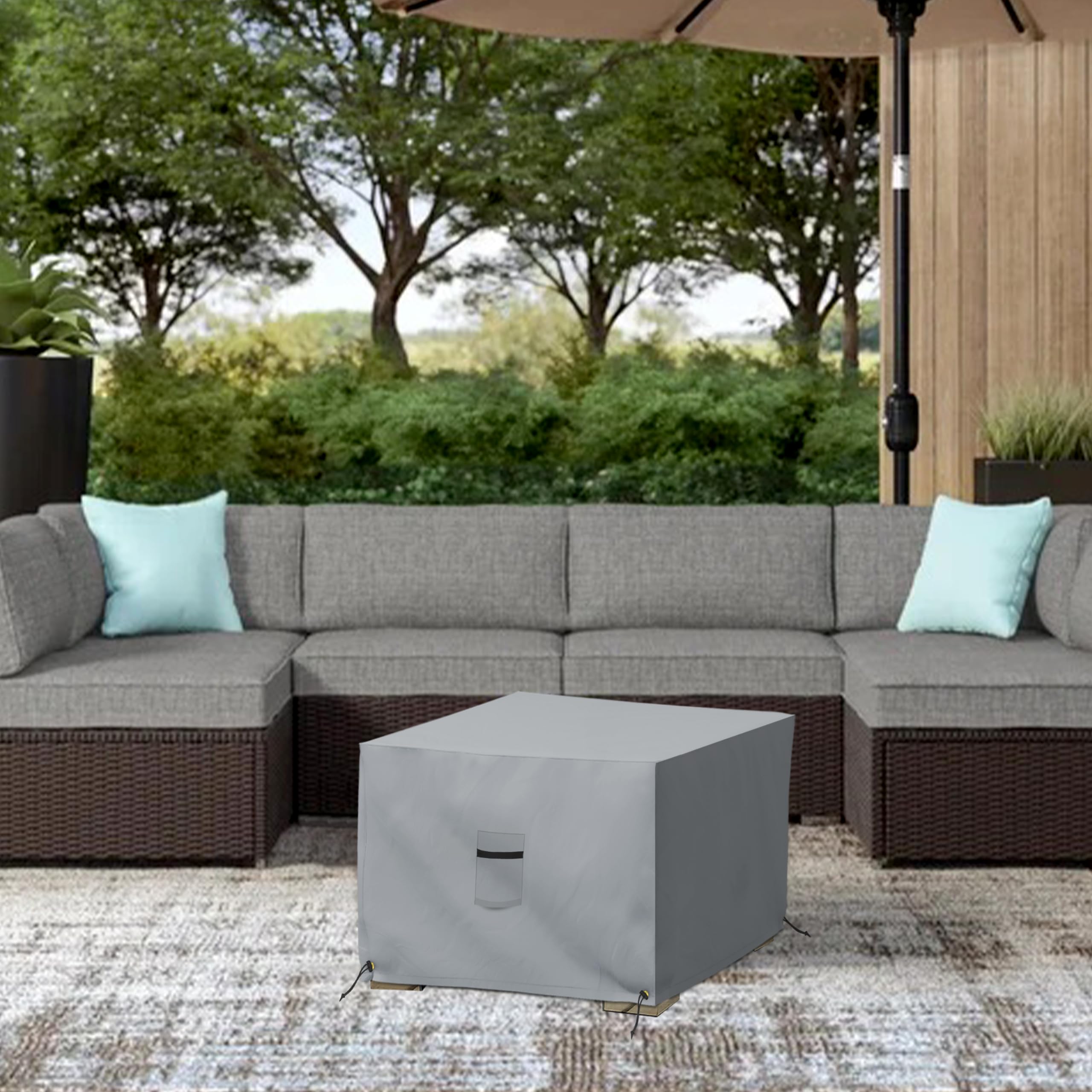 Covers & All Square Ottoman Cover, Heavy Duty 18 Oz Waterproof UV & Weather Resistant Patio Garden Furniture Stool Protector Indoor Outdoor with Air Vents & Drawstrings (23" L x 23" W x 18" H, Gray) - Image 7