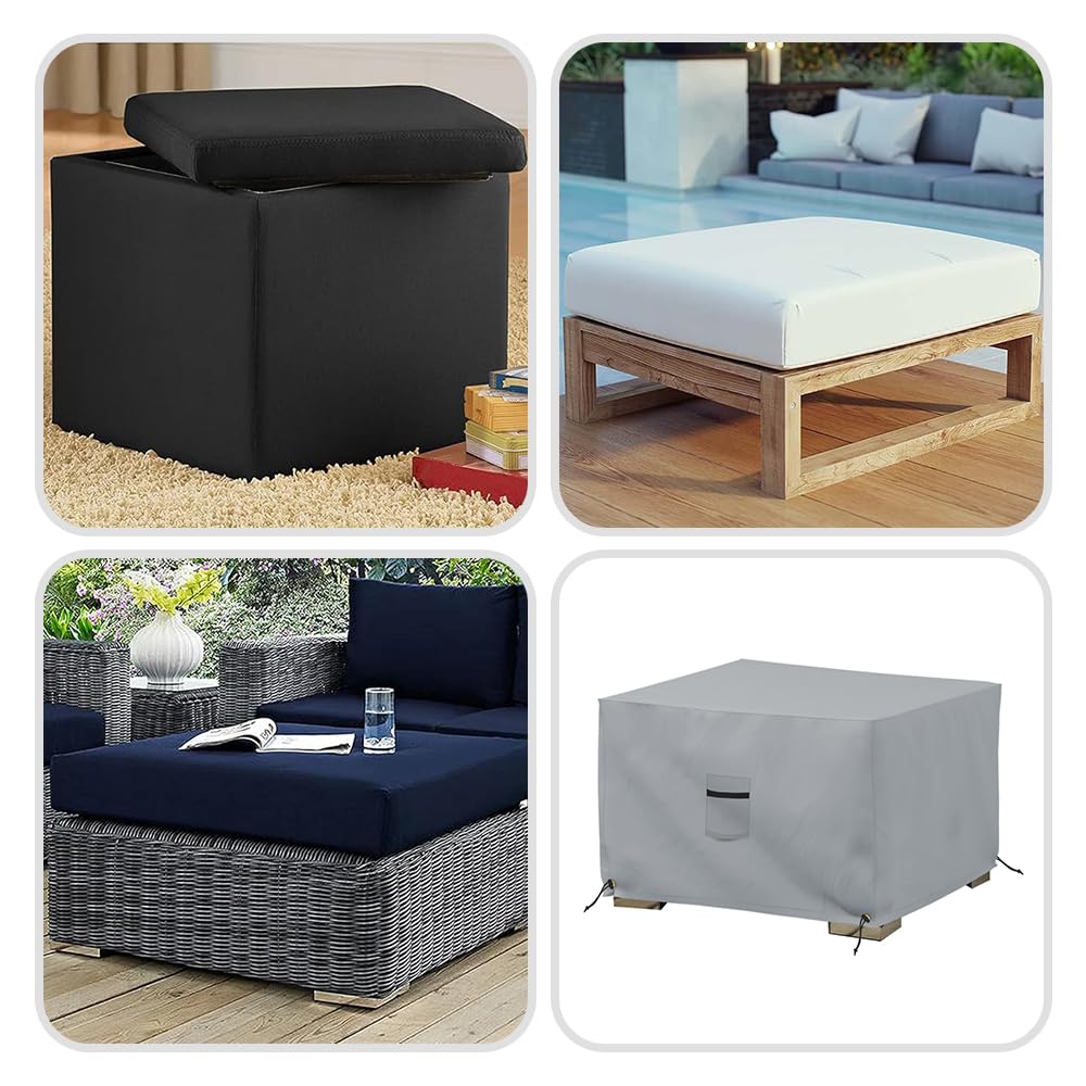 Covers & All Square Ottoman Cover, Heavy Duty 18 Oz Waterproof UV & Weather Resistant Patio Garden Furniture Stool Protector Indoor Outdoor with Air Vents & Drawstrings (23" L x 23" W x 18" H, Gray) - Image 8