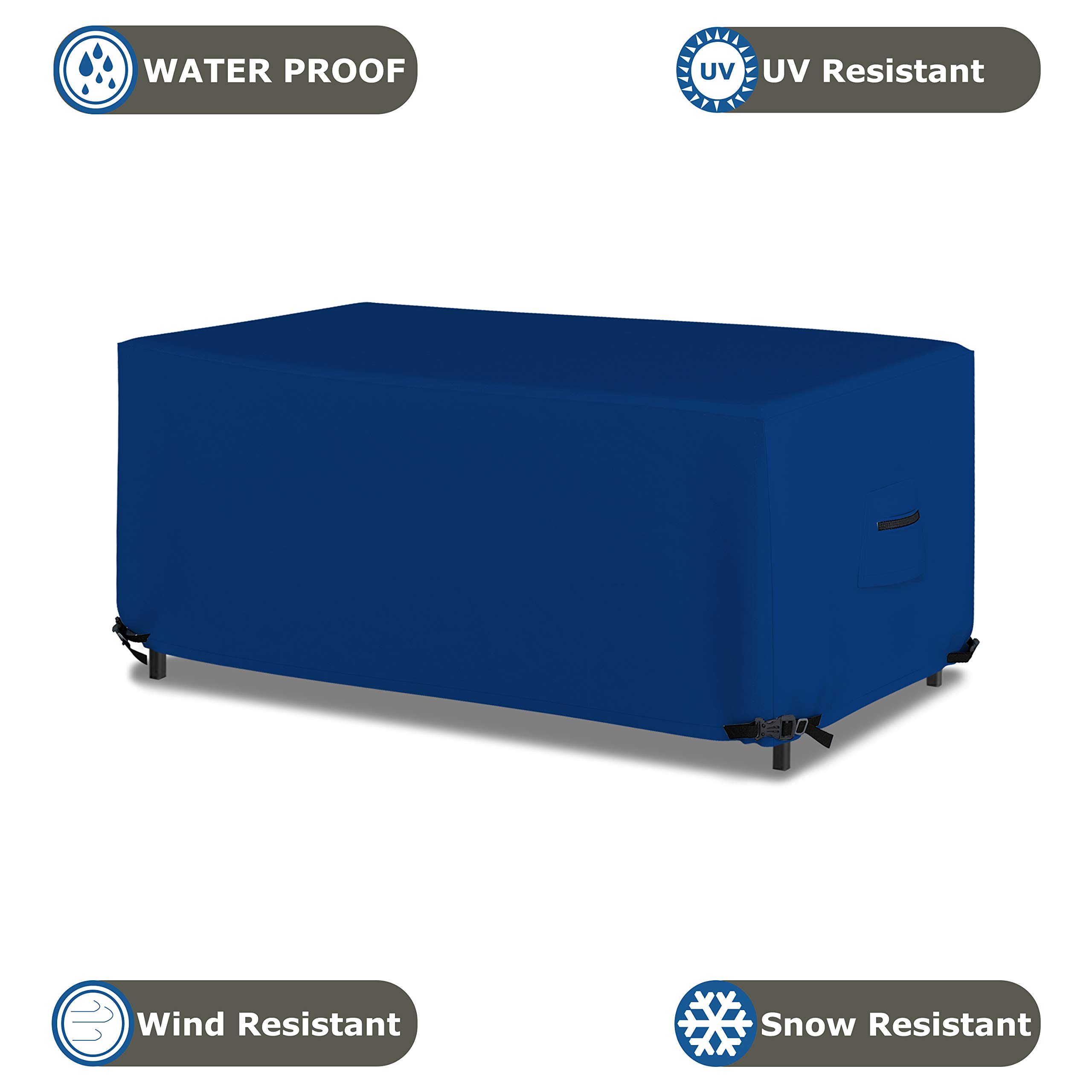 Rectangular / Oval Outdoor Table Cover 18 Oz Waterproof - Rectangle Table Cover with 100% Weather Resistant - With Air Pocket and Drawstrap for Snug Fit (84" W x 44" D x 24" H, Blue) - Image 3